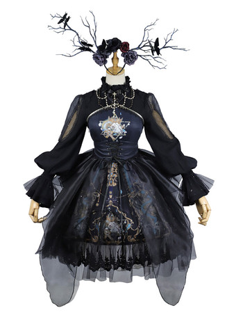 Gothic Lolita JSK Dress Black Sleeveless Chains Pearls Classical Lolita Jumper Skirts