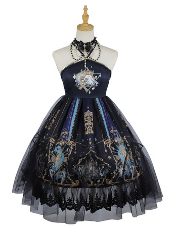 Gothic Lolita JSK Dress Black Sleeveless Chains Pearls Classical Lolita Jumper Skirts