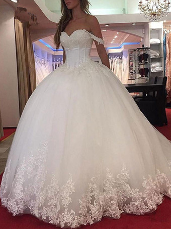 Wedding Dress Princess Silhouette Sweetheart Neck Sleeveless Applique Tulle Bridal Dresses