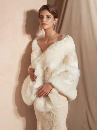 ウェディングラップ ホワイト フェイクファー ブライダル 冬 暖かい カバーアップ 2025