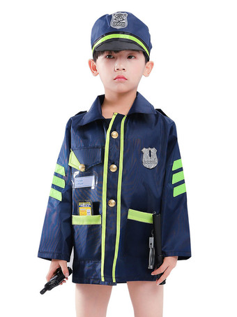 Carnival Traffic Police Kids Dark Navy Cosplay Polyester Set Kids Cosplay Costumes Déguisements Halloween