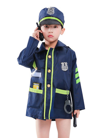 Bleu Marine FoncéCarnival Traffic Police Kids Dark Navy Cosplay Polyester Set Kids Cosplay Costumes Déguisements Halloween
