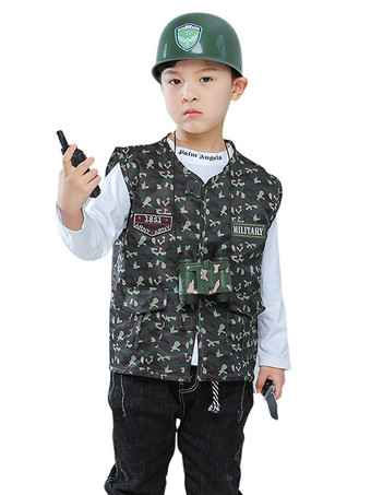 vert Carnaval Armée Enfants Cosplay Gilet Vert Polyester Ensemble Enfants Costumes Cosplay Déguisements Halloween