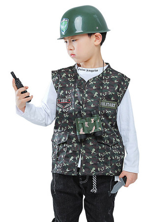 Carnaval Armée Enfants Cosplay Gilet Vert Polyester Ensemble Enfants Costumes Cosplay Déguisements Halloween