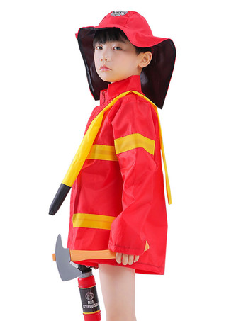 Carnaval Enfants Pompier Rouge Cosplay Gilet Chapeau Polyester Ensemble Enfants Cosplay Costumes Déguisements Halloween