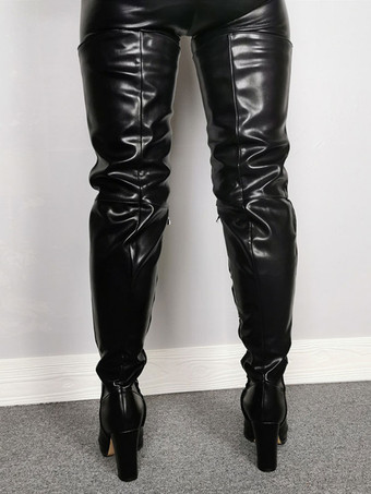 オーバーザニーブーツ 女性 セクシー ハイブーツ ラウンドトゥチャンキーヒールレ イブクラ ブブラック