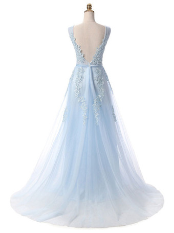 ウェディングドレスVネックAラインノースリーブ床長さレースアップリケパーティードレス