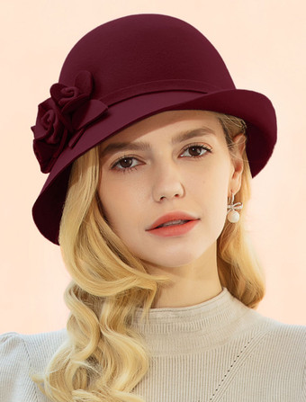 Chapeau en laine Cloche Retro Femmes Hiver Royal Casquette Chapeau Feutre Déguisements Halloween