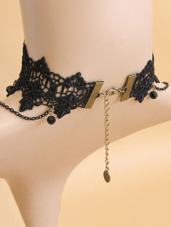 ゴシックロリータチョーカークロスチェーンレースブラックロリータネックレス