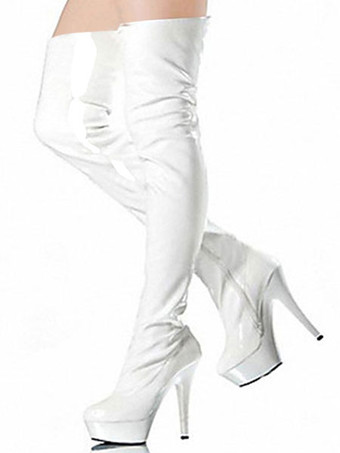 ホワイト ブラックセクシーなブーツ女性　2025　プラットフォーム　アーモンド　ハイヒールオーバーニーブーツ　ザハイブーツ