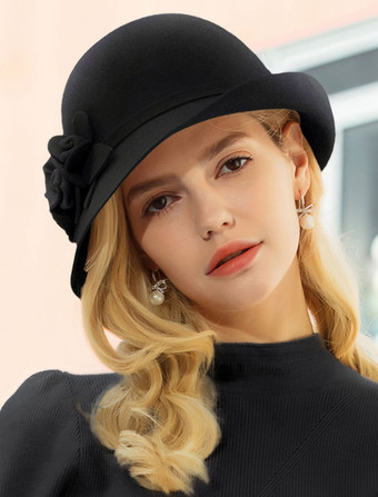 noir Chapeau en laine Cloche Retro Femmes Hiver Royal Casquette Chapeau Feutre Déguisements Halloween