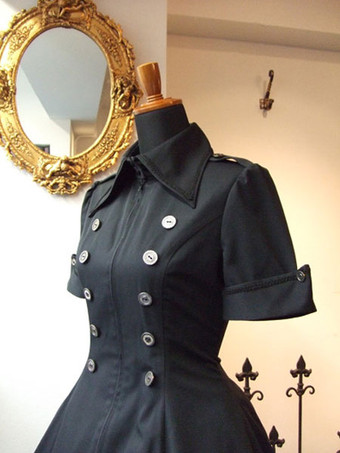 ゴスロリ軍服ワンピース OPドレス ボタン リボン 制服コスプレ フリル ツートン アイドル衣装 ハイローロリータワンピースドレス