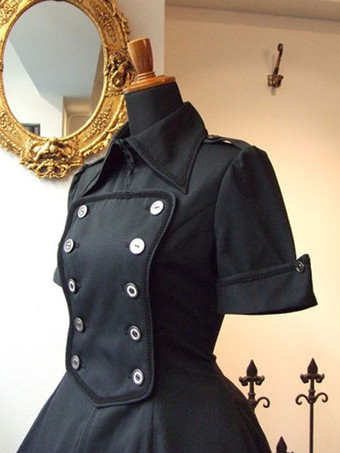 ゴスロリ軍服ワンピース OPドレス ボタン リボン 制服コスプレ フリル ツートン アイドル衣装 ハイローロリータワンピースドレス