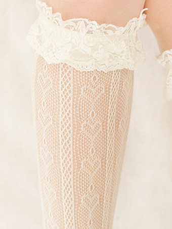 ロリータストッキング 弓フリルレース ソックス コットンロリータアクセサリー 黒