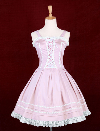 Lolitashow ロリータジャンパースカート，ピンク　女の子らしさ満点　ラッフル　ゴシック　コットン　