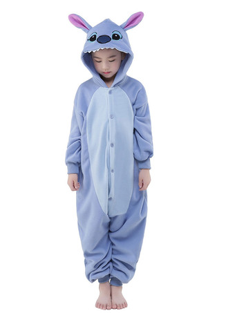 Kigurumi Pajamas Stitch Onesie For Kids Blue Synthetic Winter Sleepwear Mascot Animal Costume Halloween
