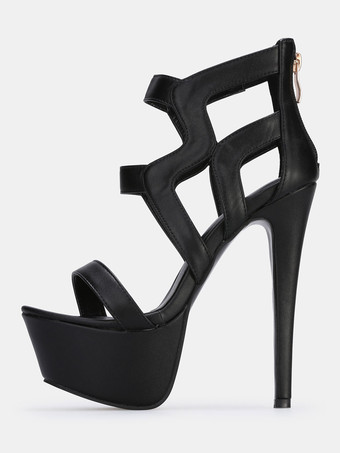 ブラックのセクシーサンダル　ハイヒールサンダル　2025　オープントゥ　ストラピー　レディースサンダルシューズ