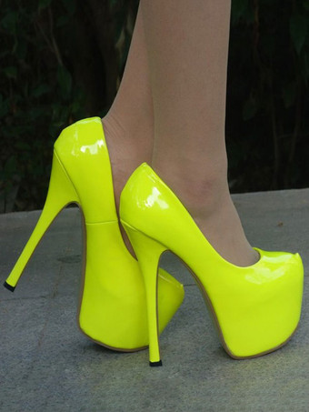 セクシーなハイヒール　2025　プラットフォーム　アーモンド　パテントレザー　スチレットヒール　スリップオンパンプス女性用