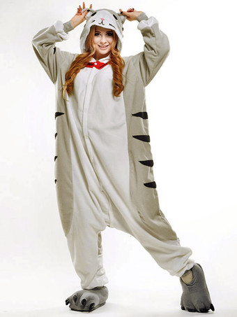 Kigurumi Pajamas Cats Onesie Gray Unisex For Adult Synthetic Mascot Animal Costume Halloween