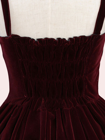 甘ロリ ジャンパースカート ベロア プリーツ ノースリーブ 甘いロリータ JSKドレス レースアップ ロリータ