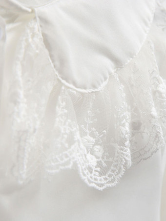 ロリータブラウス 甘い レースシフォン ロリータブラウス 長袖 無地 ホワイト