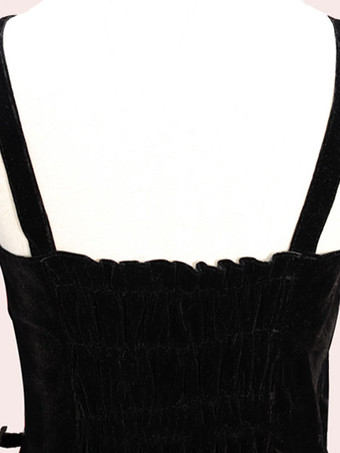 甘ロリ ジャンパースカート ベロア プリーツ ノースリーブ 甘いロリータ JSKドレス レースアップ ロリータ