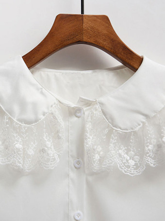 ロリータブラウス 甘い レースシフォン ロリータブラウス 長袖 無地 ホワイト