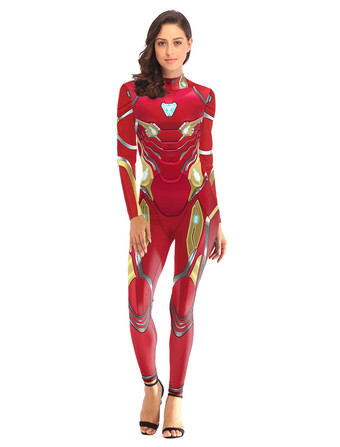 Red Superhero Costumes Iron Man Polyester Printed Jumpsuit Halloween