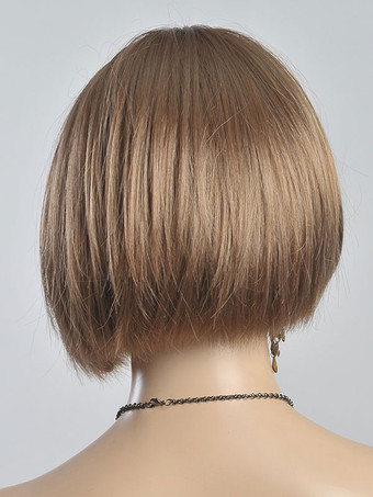 Breve rettilineo parrucche biondi arruffati frangia smussato Bobs