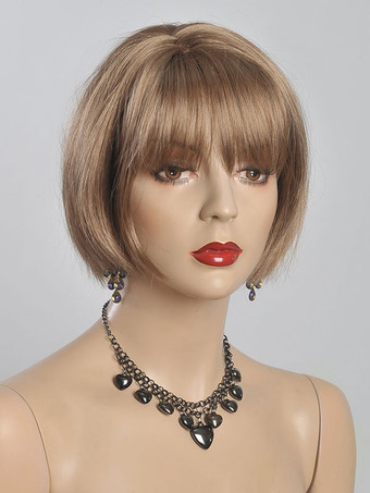 Breve rettilineo parrucche biondi arruffati frangia smussato Bobs