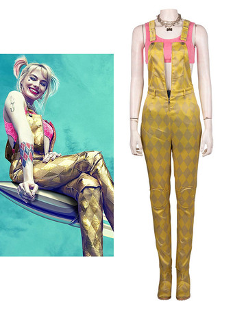 Birds Of Prey Cosplay Harley Quinn Yellow Cosplay Jumpsuit Set (no Shoes And Necklace)