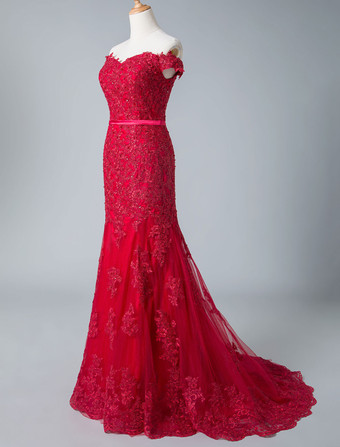 イブニングドレス ノースリーブ マーメイドライン オフショルダー パーティードレス 弾性シルクライクサテン レースアップ ダークグリーン トレーン付き フォーマルドレス 演奏会ドレス 結婚式 二次会ドレス 発表会 ウェディング