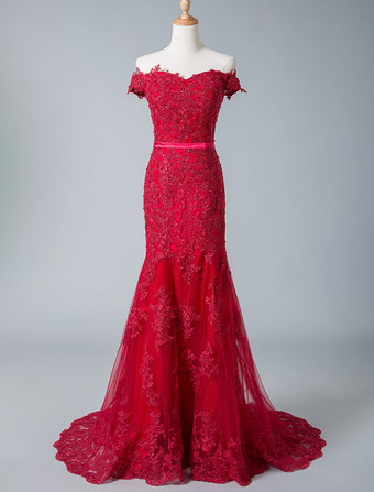 イブニングドレス ノースリーブ マーメイドライン オフショルダー パーティードレス 弾性シルクライクサテン レースアップ ダークグリーン トレーン付き フォーマルドレス 演奏会ドレス 結婚式 二次会ドレス 発表会 ウェディング