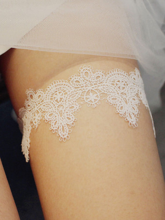 Jarretière de mariage jarretières de mariée en dentelle de polyester blanc