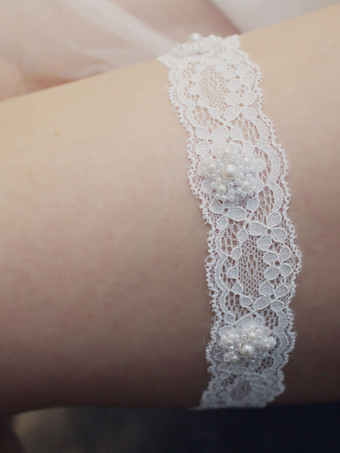 Jarretière de mariage jarretières de mariée en dentelle de polyester blanc
