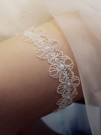 Jarretière de mariage pour la mariée en polyester blanc Dentelle jarretières