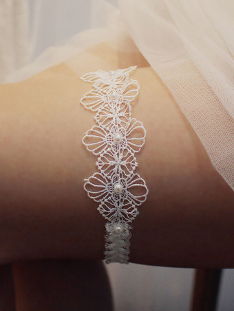 Jarretière de mariage pour la mariée en polyester blanc Dentelle jarretières