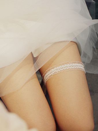Jarretière de mariage en strass de polyester blanc