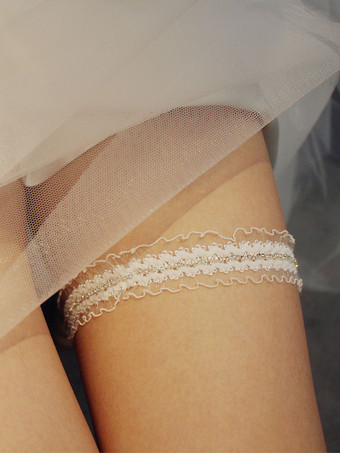 Jarretière de mariage en strass de polyester blanc