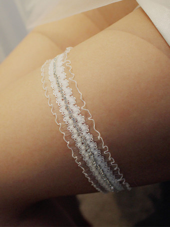 Jarretière de mariage en strass de polyester blanc