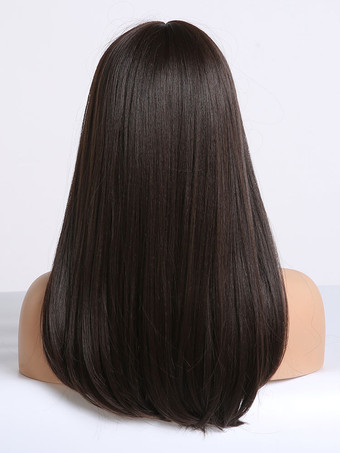 女性用ロングウィッグブラウンブラックストレートレーヨンカジュアルレイヤードロング合成ウィッグ