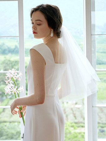 milanoo.com Ivory Wedding Veils Two-Tier Flowers Tulle Cut Edge Classic Bridal Veil