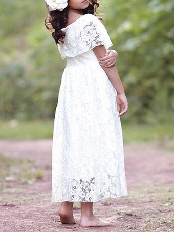 フラワーガールドレスジュエルネックレース半袖足首の長さAラインプリーツフォーマルキッズページェントドレス