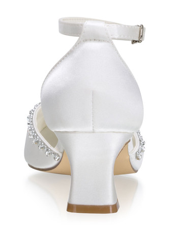 アンクルストラップウェディングシューズスクエアトゥツーパートミッドヒールブライダルシューズ