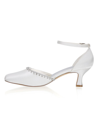 アンクルストラップウェディングシューズスクエアトゥツーパートミッドヒールブライダルシューズ