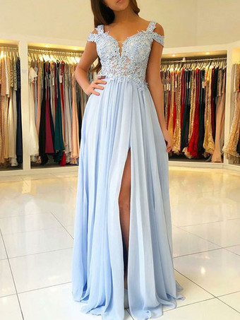 Chiffon Prom Dress 2024 A Line V Neck Floor Length Split Party Dresses Free Customization