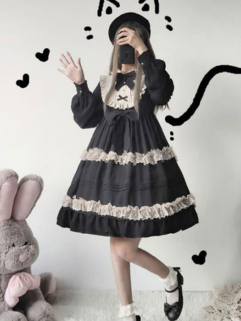Classic Lolita OP Dress Ruffles Bow Lace Lolita Vestidos de una pieza