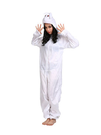 ホワイト イースターバニー着ぐるみフランネルうさぎうさぎ大人ジャンプスーツ