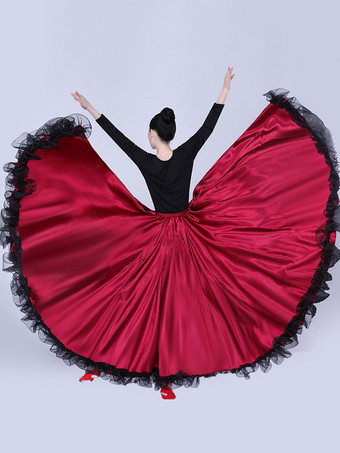 パソドブレダンススカートレースフリルフルスイングラテンダンサーパフォーマードレス
