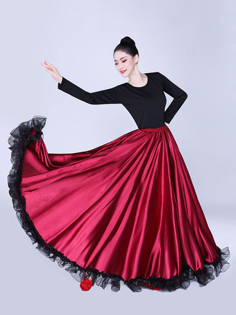 パソドブレダンススカートレースフリルフルスイングラテンダンサーパフォーマードレス